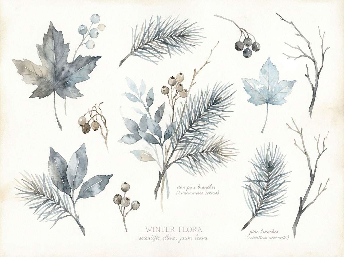 winter botanical watercolor