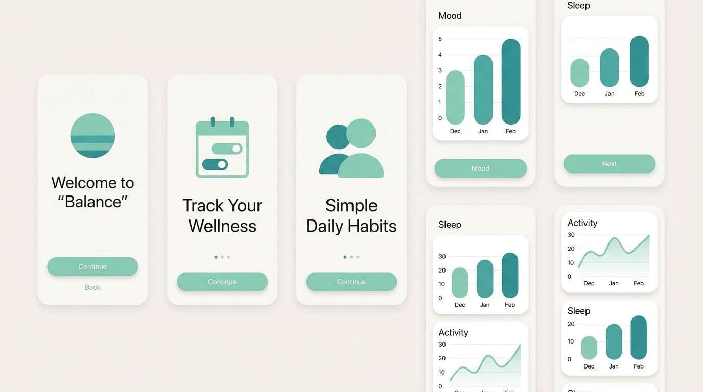 teal wellness ui screens