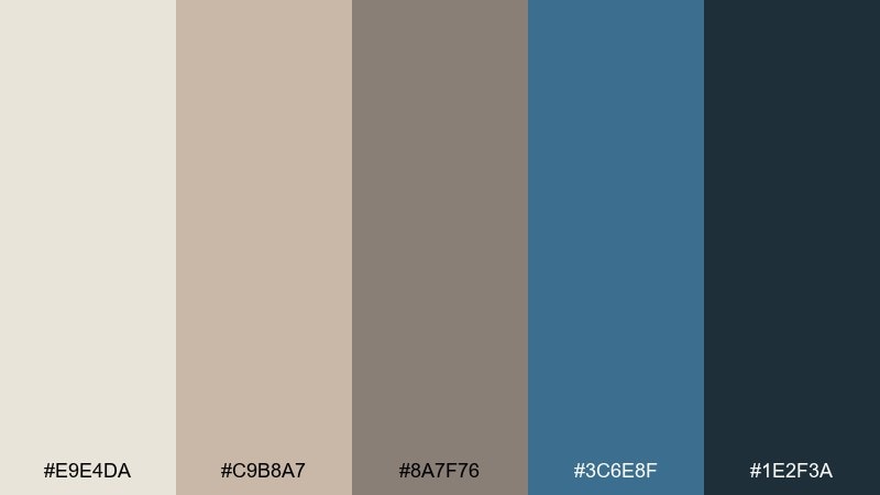 driftwood denim coastal color palette with hex codes
