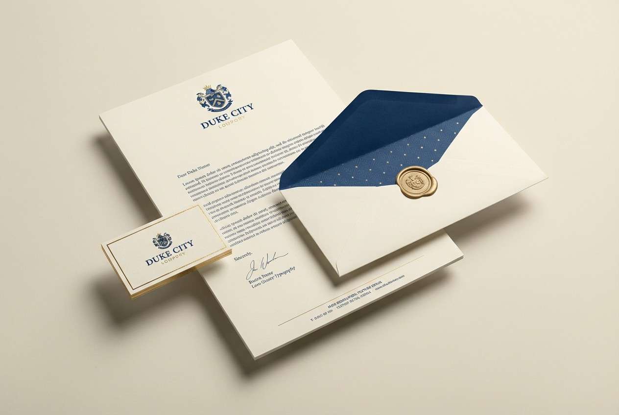 premium stationery in navy and cream