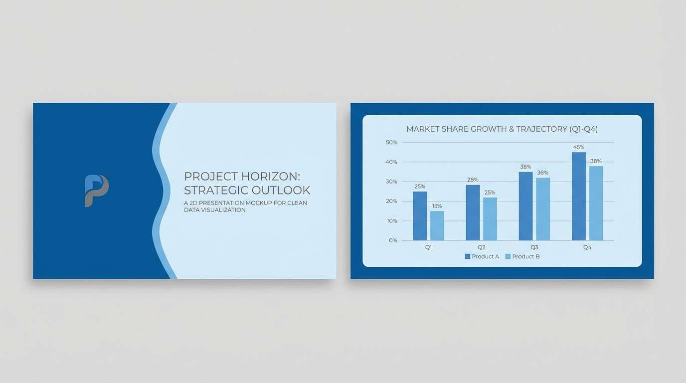 blue presentation slides with charts