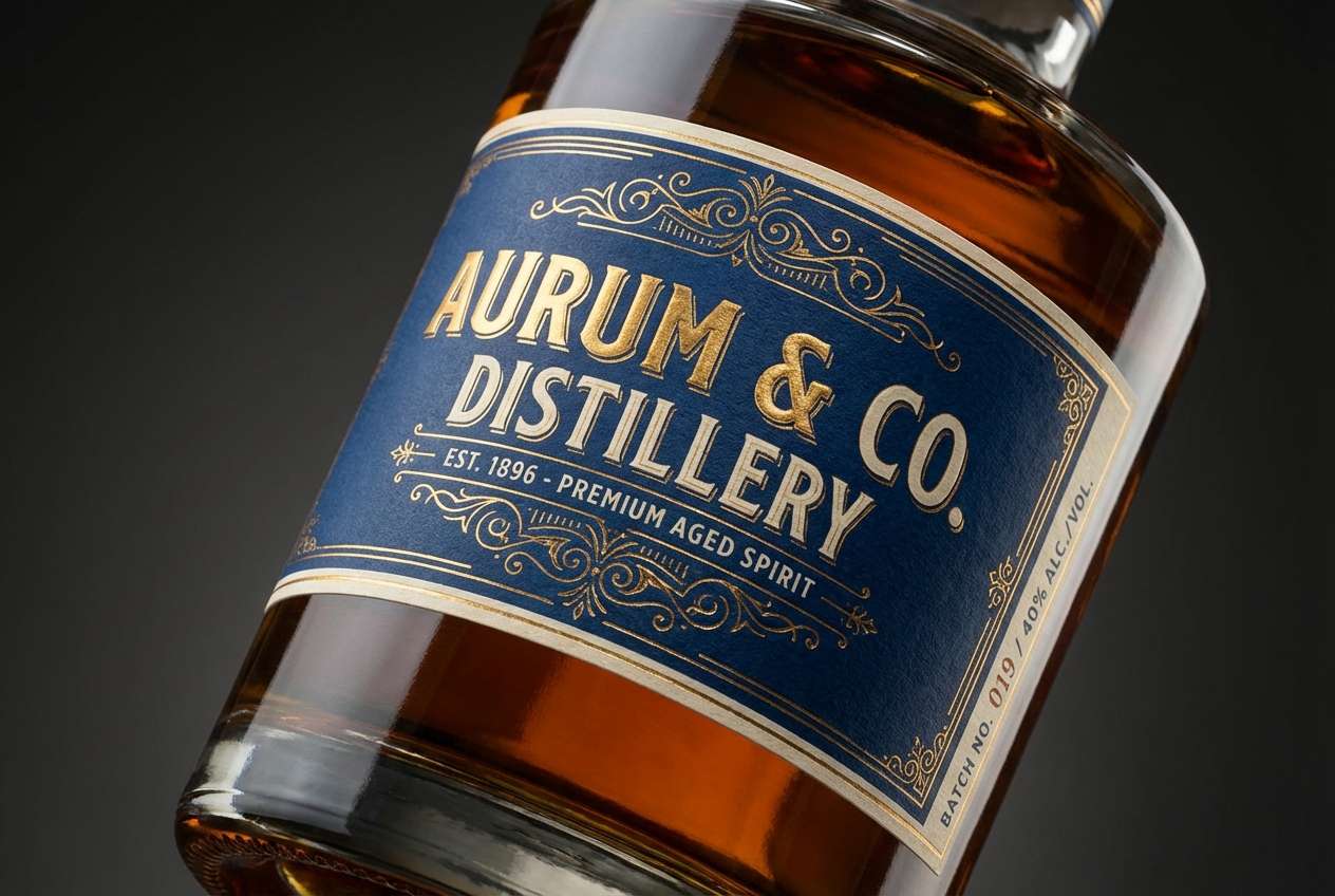 premium label in navy and gold