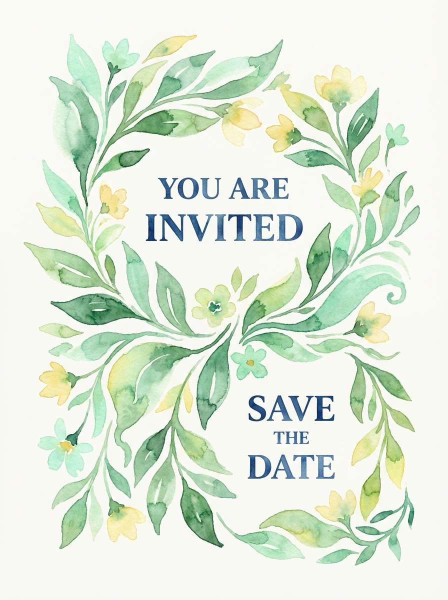 watercolor botanical invite in navy