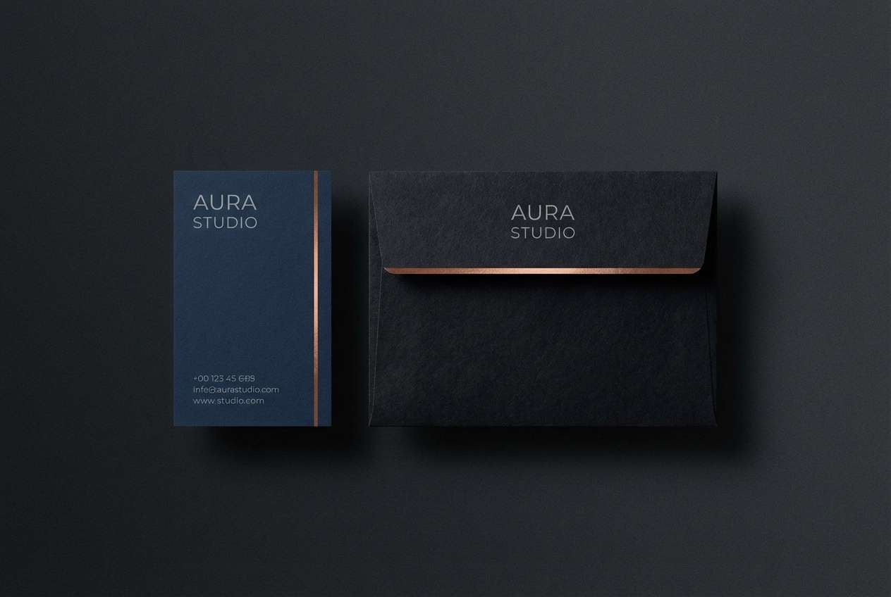 dark business card set in navy