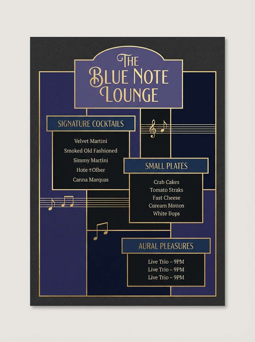 jazz menu layout in navy