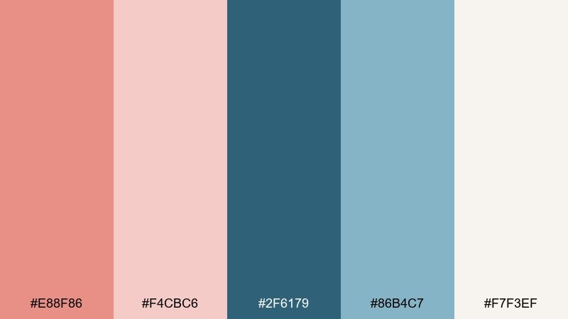 dusk coral harbor blue salmon color palette with hex codes