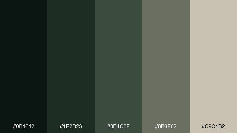 dusk in the pines forest color palette with hex codes