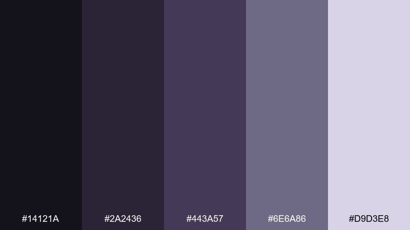 dusk orchid shadow color palette with hex codes
