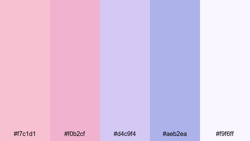 dusk pink periwinkle color palette with hex codes