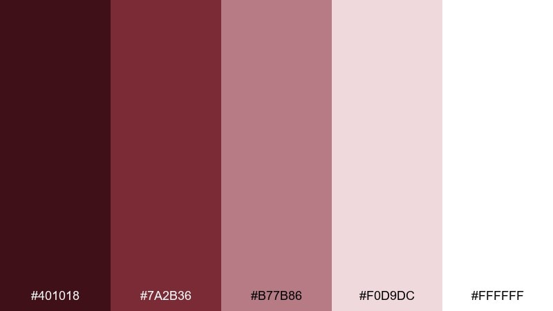 dusky petals dark red wine color palette with hex codes