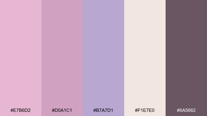 dusted lilac clay pink lilac color palette with hex codes