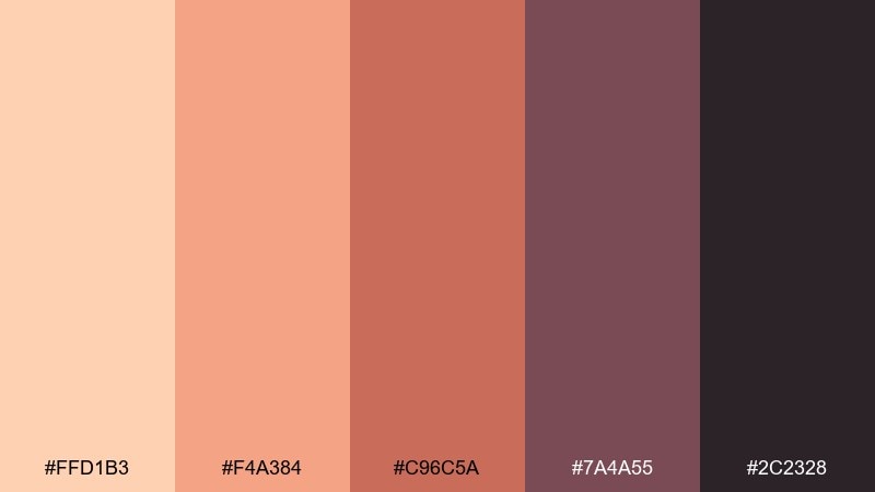 dusty apricot mountain sunset color palette with hex codes