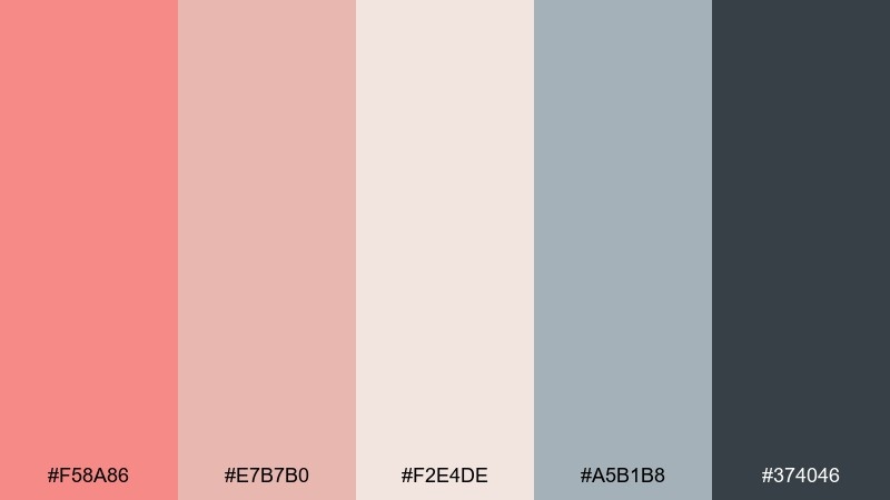 dusty coral drift salmon pink color palette with hex codes