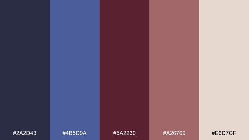 dusty indigo rosewood color palette with hex codes