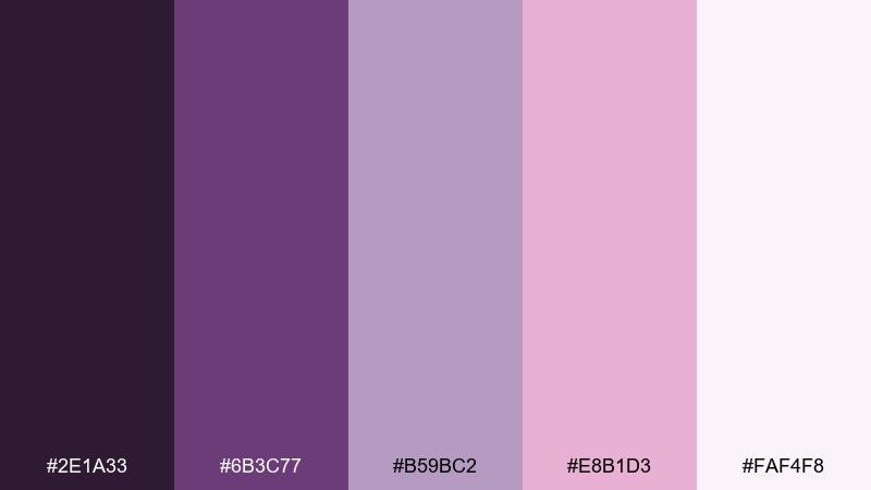 dusty lilac studio purple pink color palette with hex codes