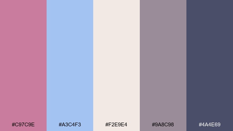 dusty mauve baby blue gender reveal color palette with hex codes