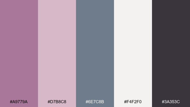 dusty mauve denim color palette with hex codes