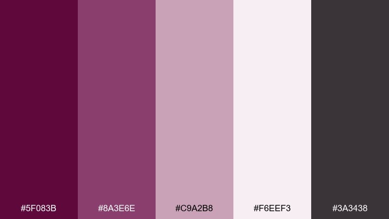 dusty mauve minimal tyrian purple color palette with hex codes