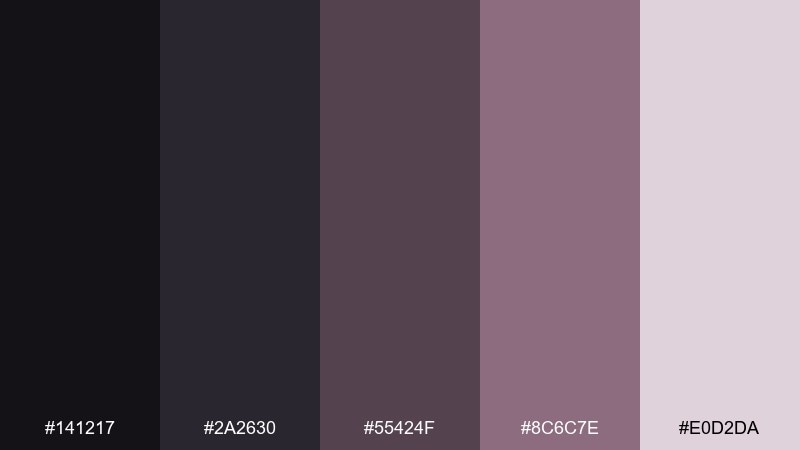 dusty mauve night black rose color palette with hex codes