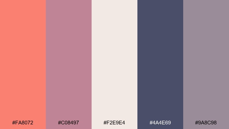 dusty mauve romance salmon color palette with hex codes