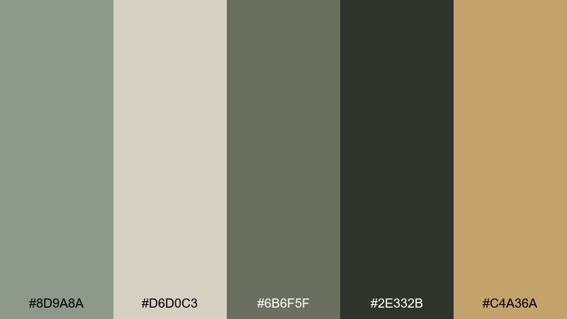 dusty olive editorial color palette with hex codes