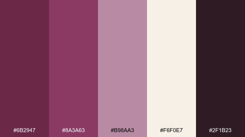 dusty orchid cream burgundy plum color palette with hex codes