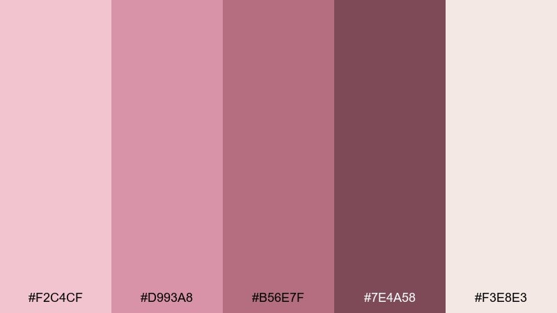 dusty peony rose blush color palette with hex codes