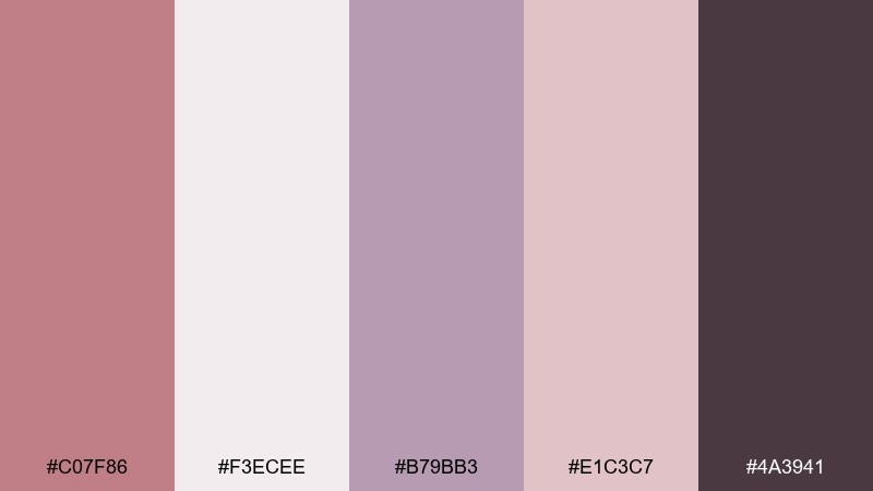 dusty romance old rose color palette with hex codes