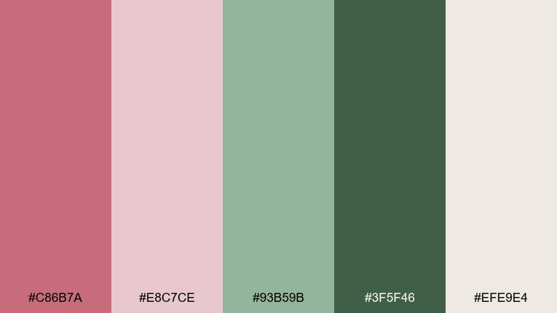 dusty rose moss color palette with hex codes