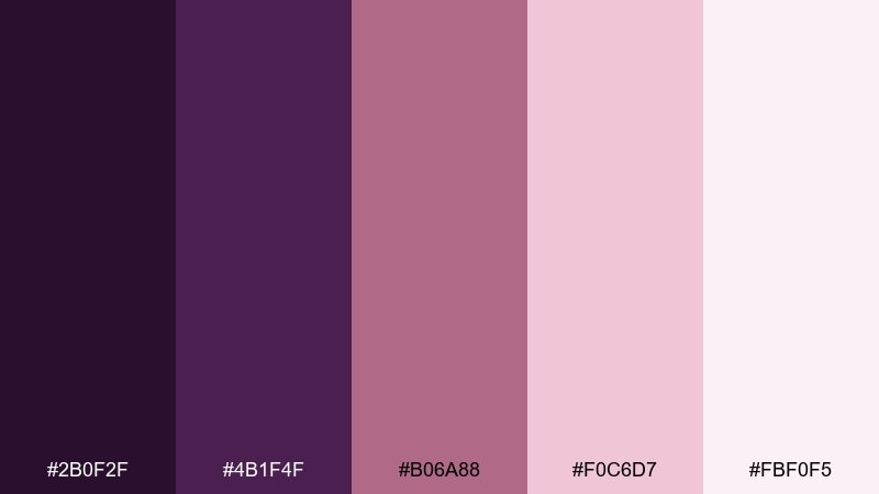 dusty rose romance eggplant color palette with hex codes