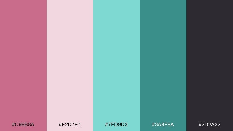 dusty rose seafoam color palette with hex codes