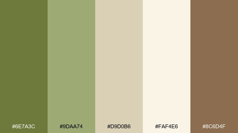 dusty trail green khaki color palette with hex codes