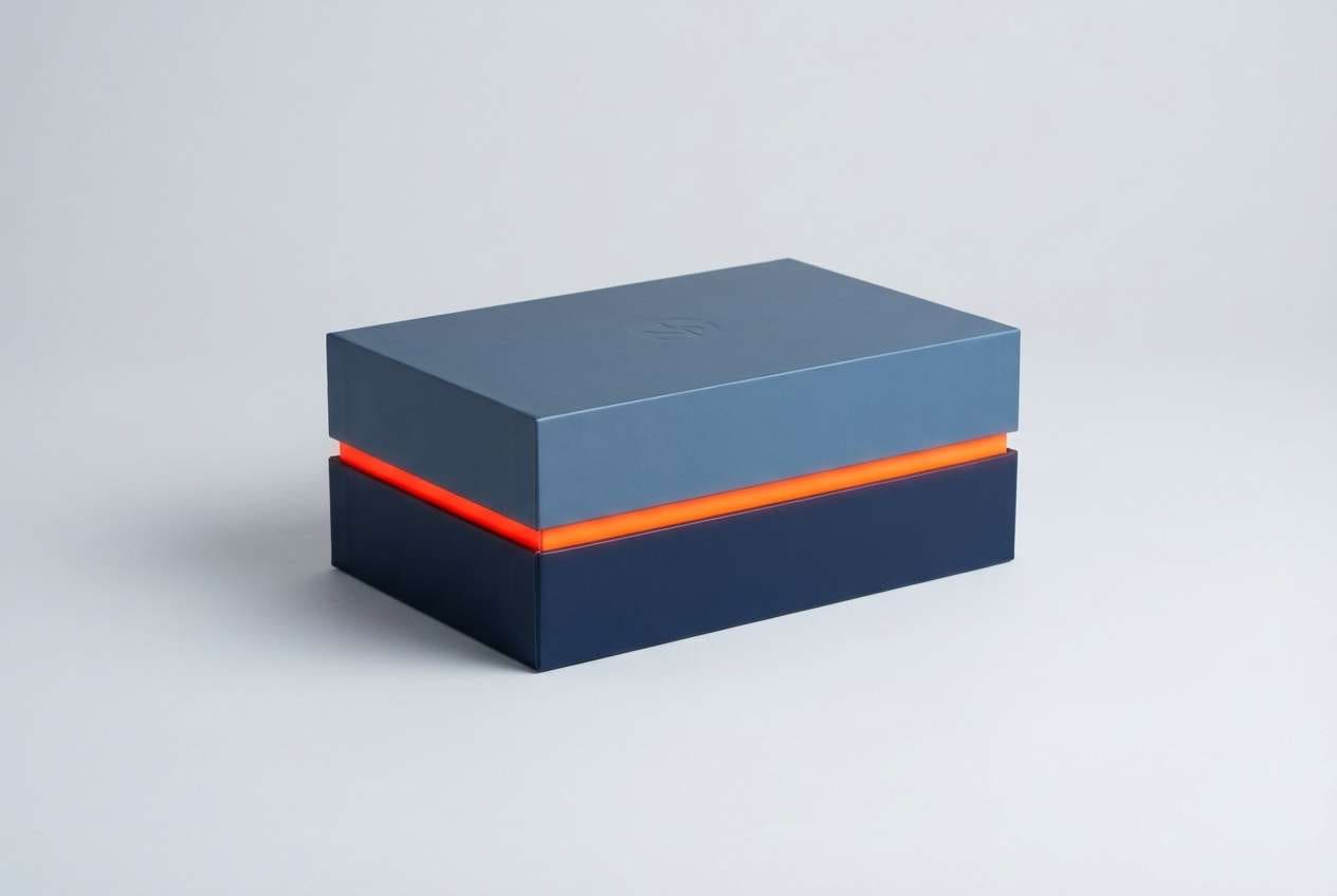 tech packaging orange accent