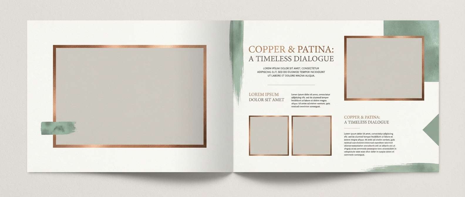 editorial spread with copper accents