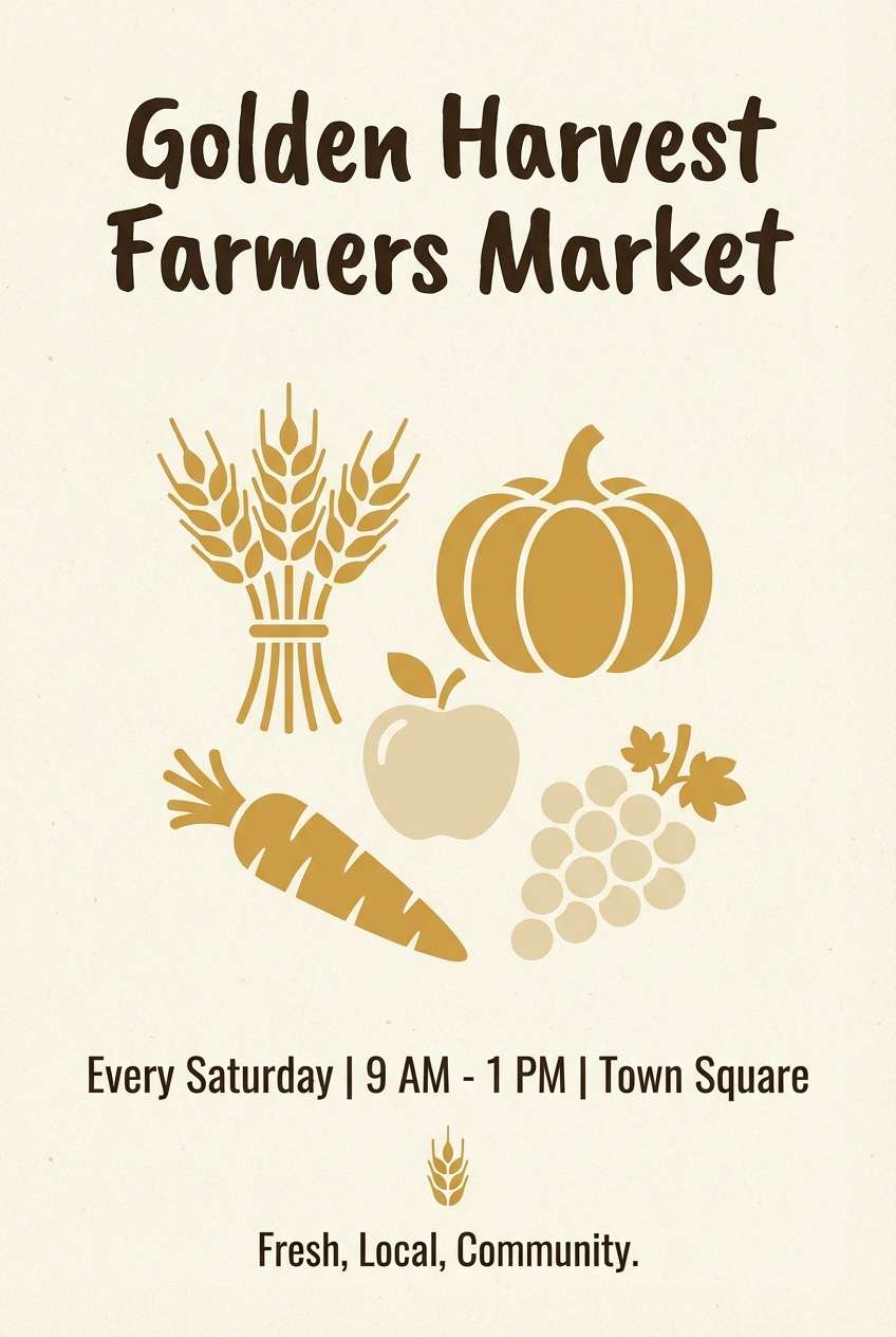 farmers market flyer in golden tones