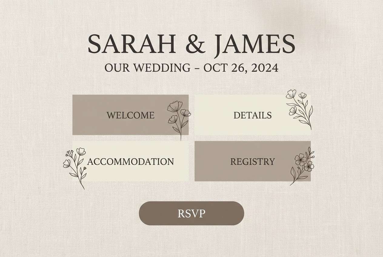 neutral wedding website in linen tones