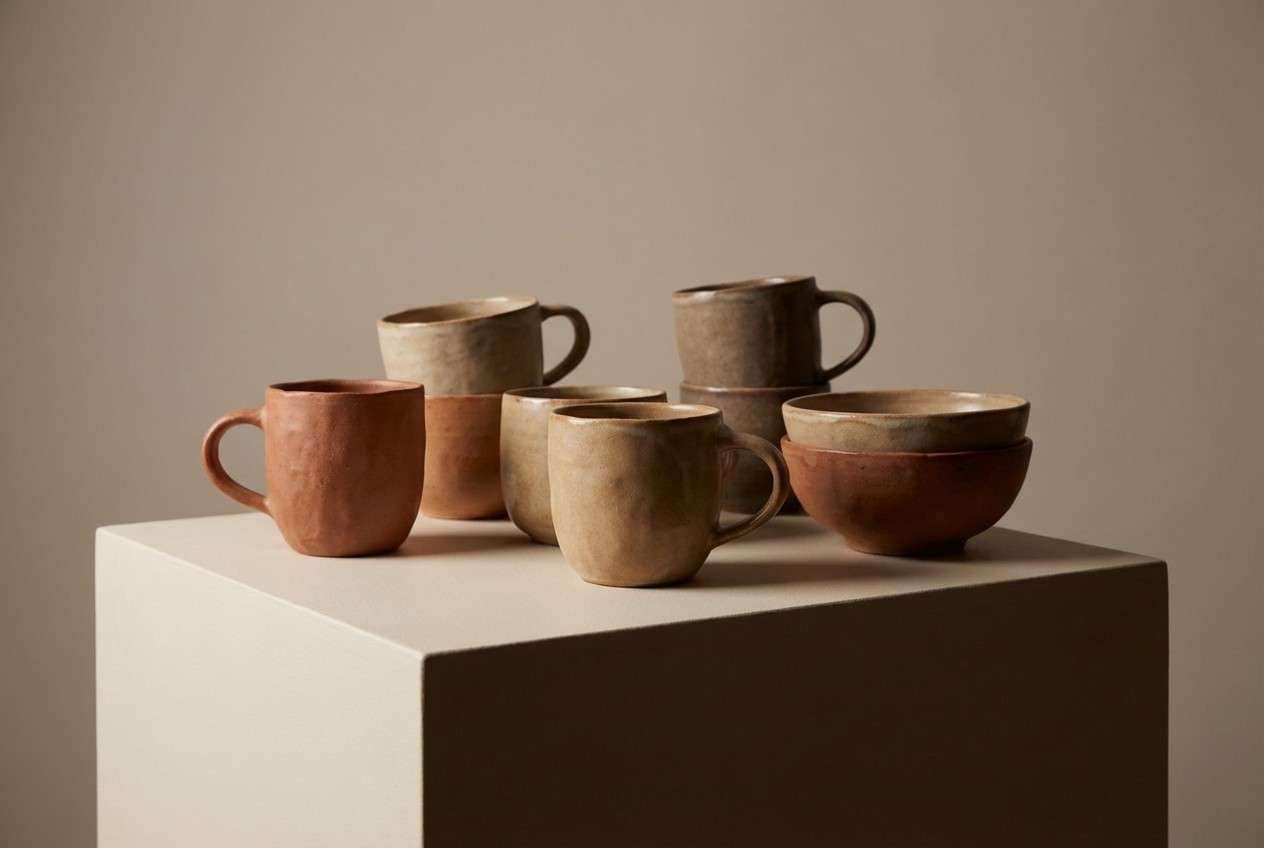 ceramic mugs in clay tones
