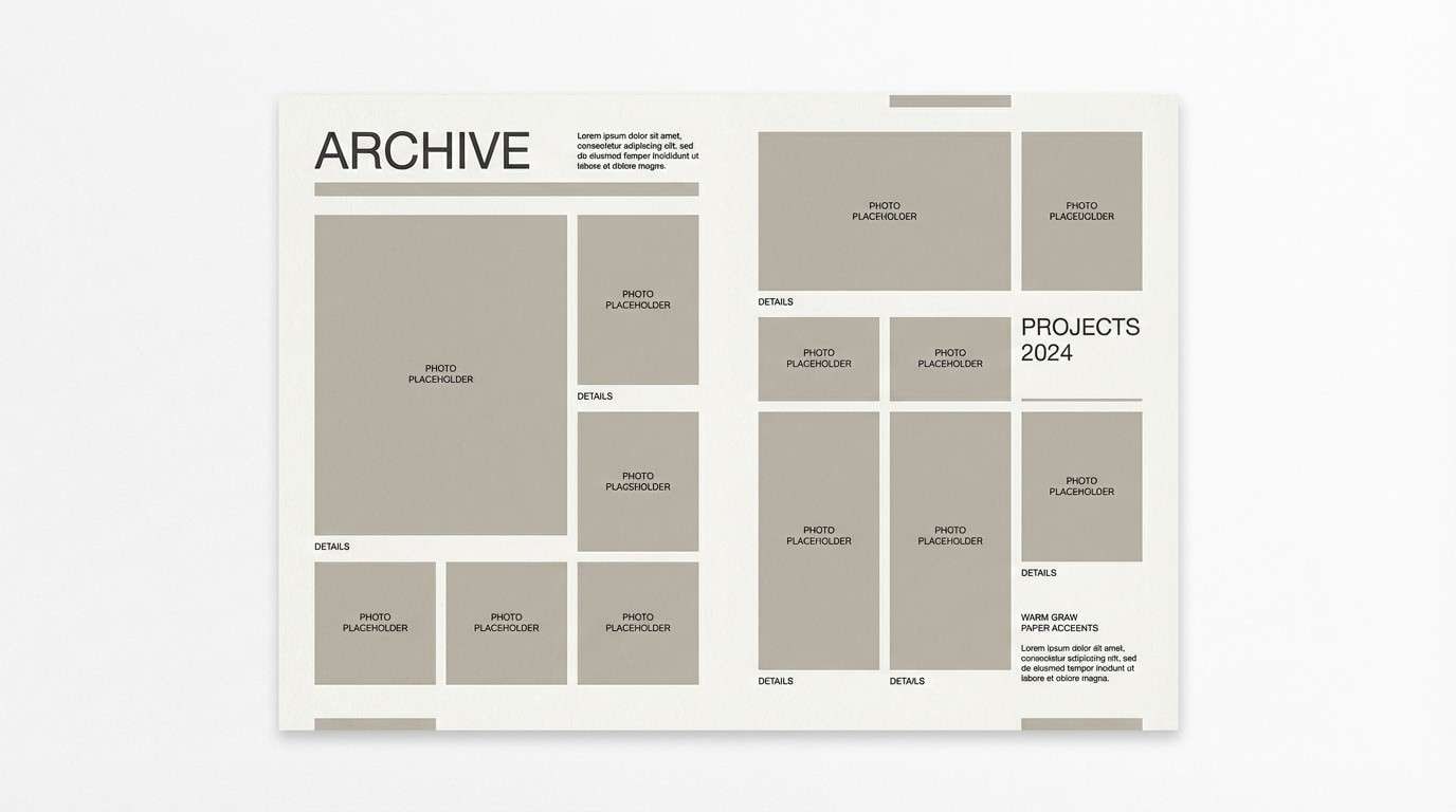 minimal portfolio layout in warm grays