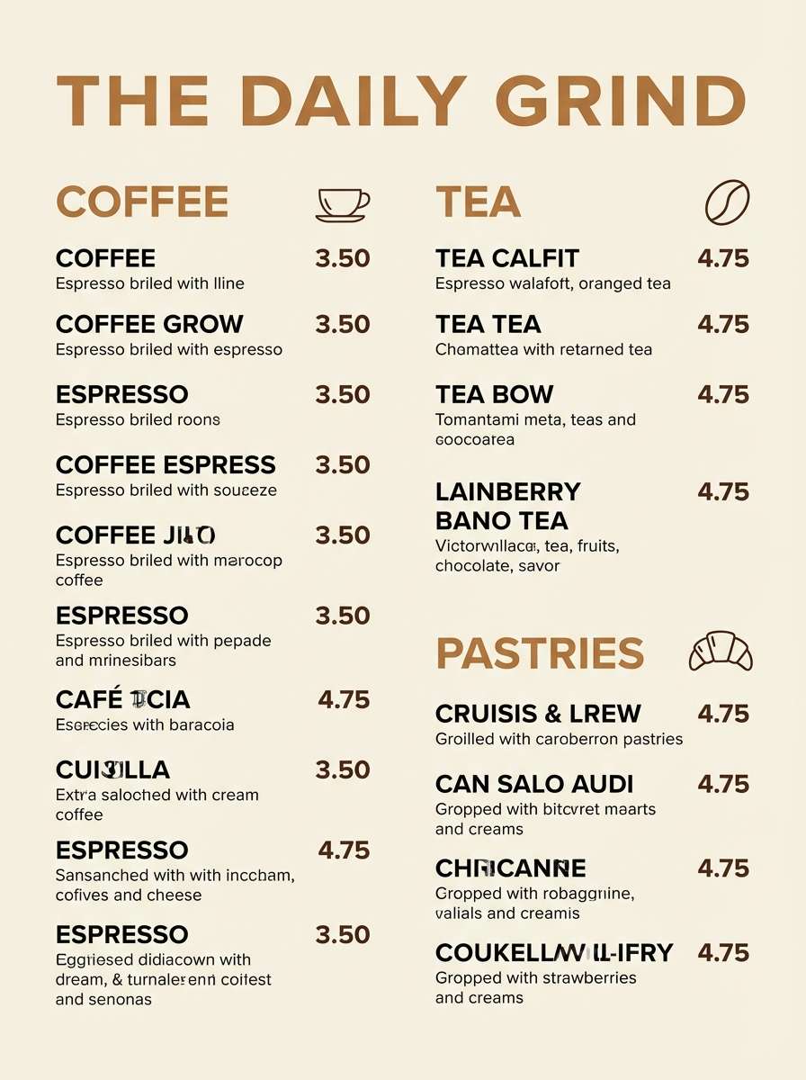 cafe menu in coffee browns