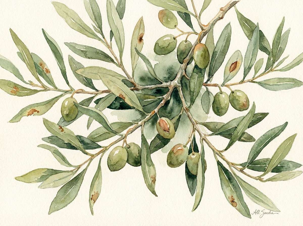 watercolor olive branch illustration