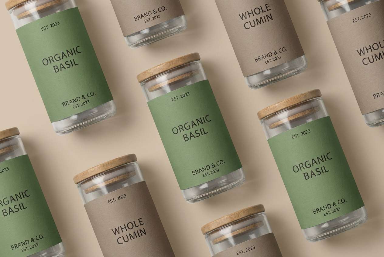 spice packaging in herbal greens