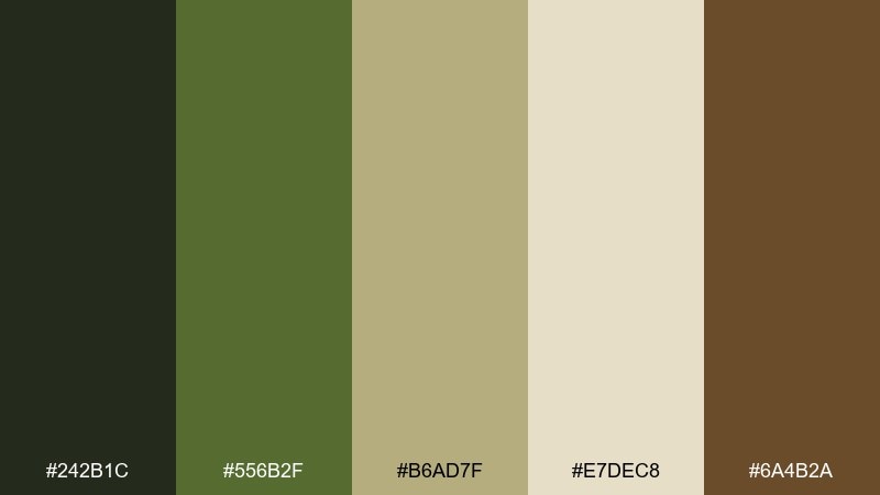 earthy editorial color palette with hex codes