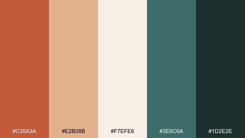 earthy modernist terra cotta color palette with hex codes