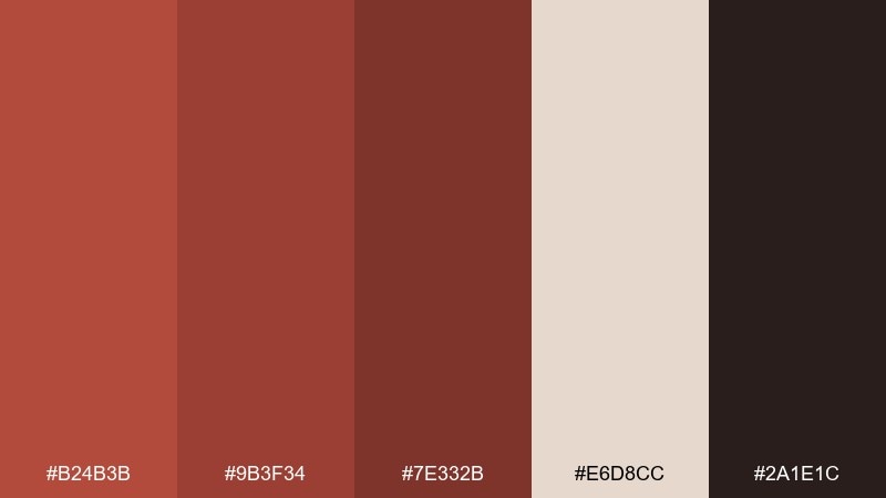 earthy monochrome brick red color palette with hex codes