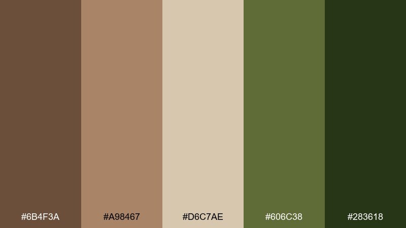 earthy patchwork color palette with hex codes