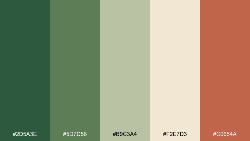 earthy terracotta fern fern color palette with hex codes