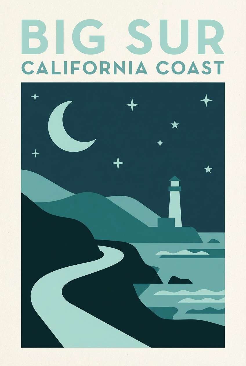 coastal night travel poster