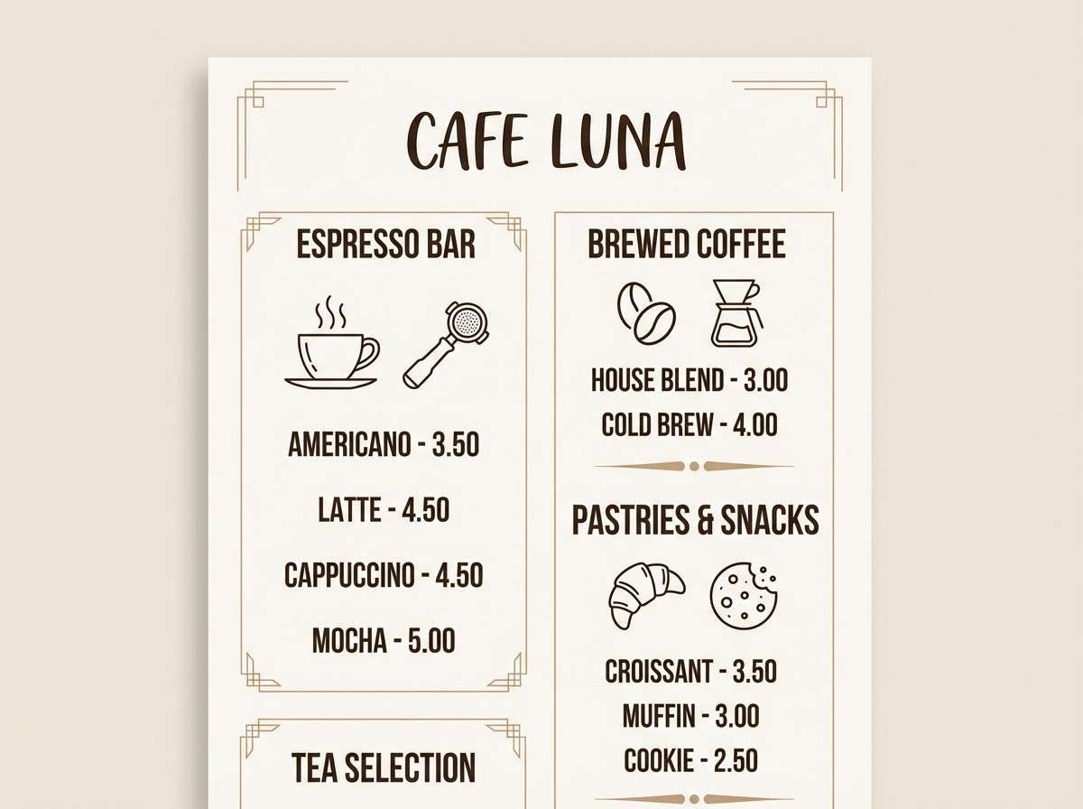cafe menu layout