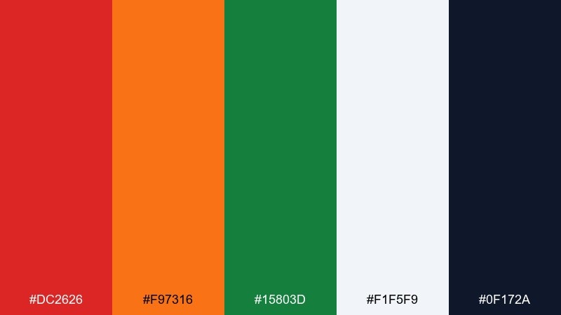 eco startup launch red orange green color palette with hex codes