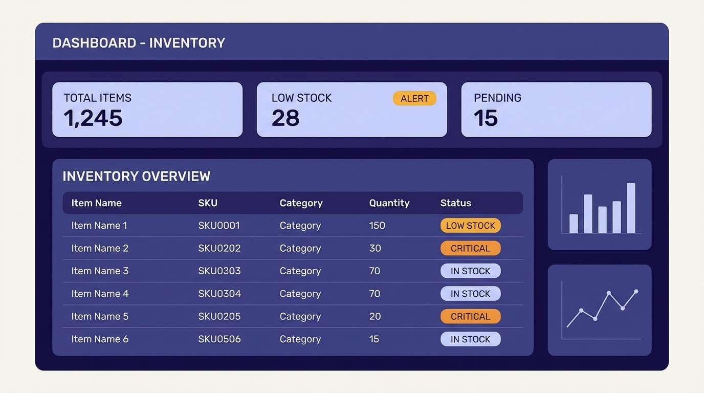 inventory dashboard ui mockup